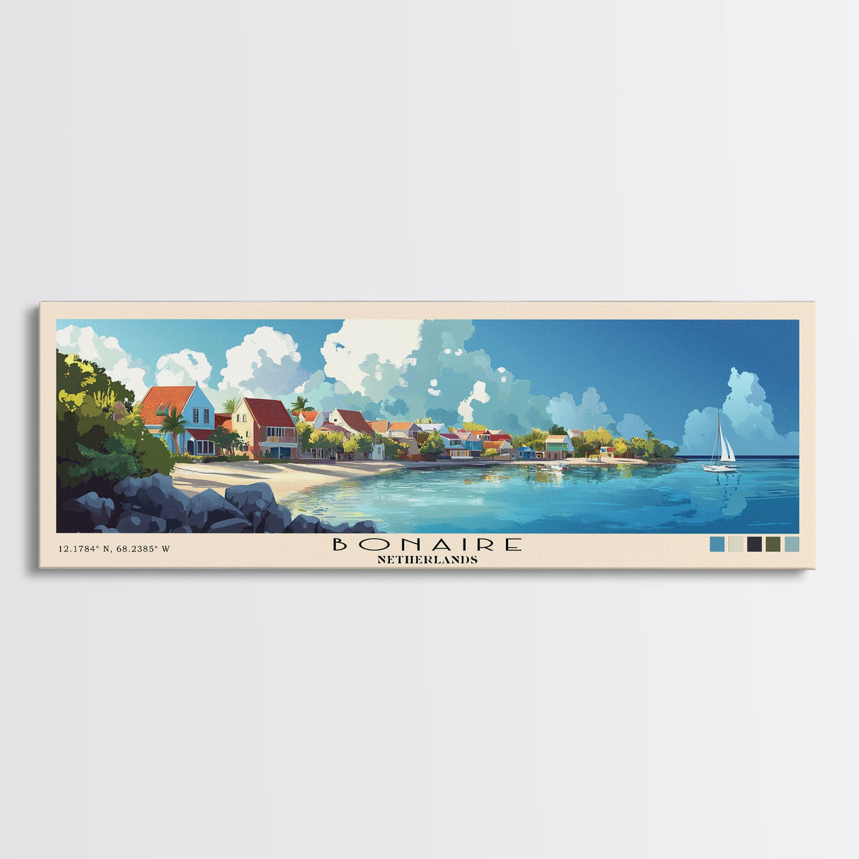 Bonaire, Netherlands Panoramic Beach Print, Vacation Gift, Netherlands Wall Art, Framed Canvas Print, Framed Beach Painting
