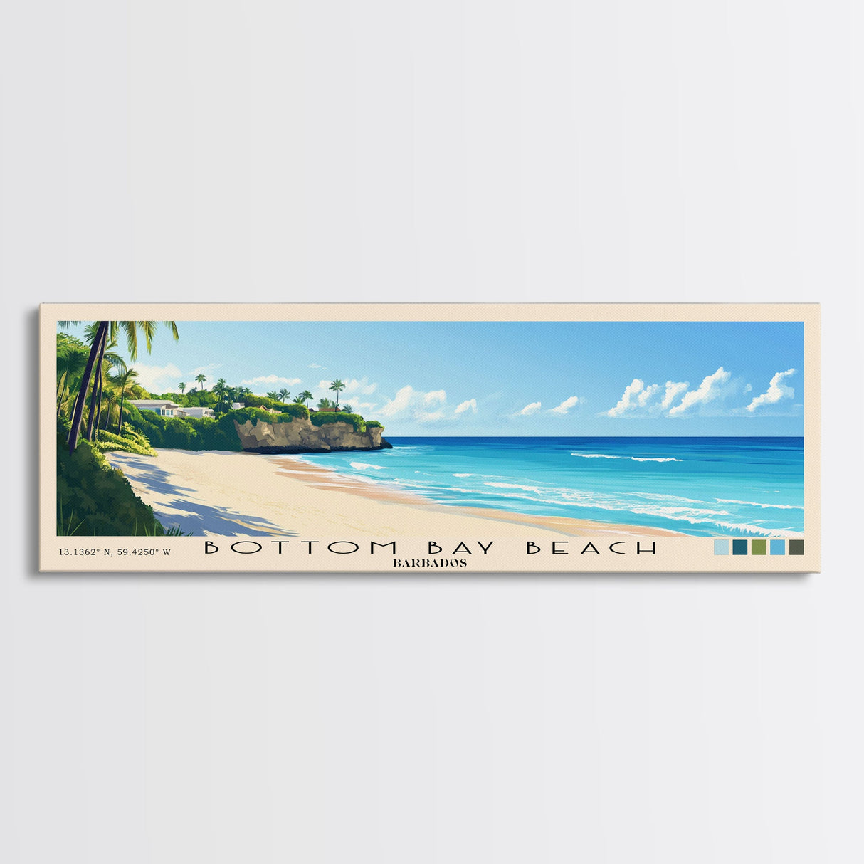 Bottom Bay Beach, Barbados Panoramic Beach Print, Vacation Gift, Barbados Wall Art, Framed Canvas Print, Framed Beach Painting