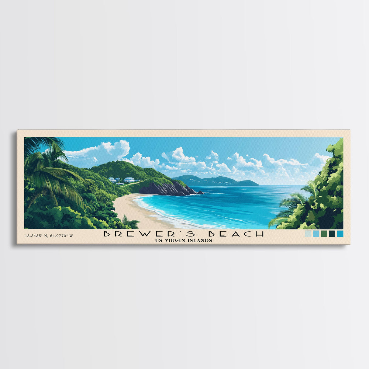 Brewer’s Beach, US Virgin islands Panoramic Print, Vacation Gift, US Virgin islands Wall Art, Beach Painting, Beach Decor, Beach Or Lakehouse Art