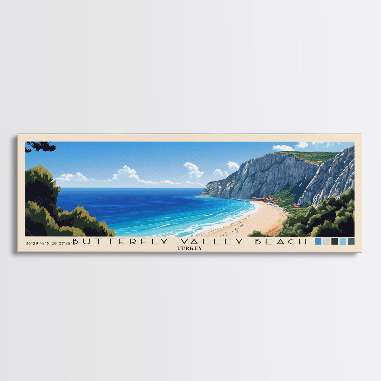 Butterfly Valley Beach, Turkey Panoramic Print, Vacation Gift, Turkey Wall Art, Beach Painting, Beach Decor, Large Wall Art, Wood Frame Art