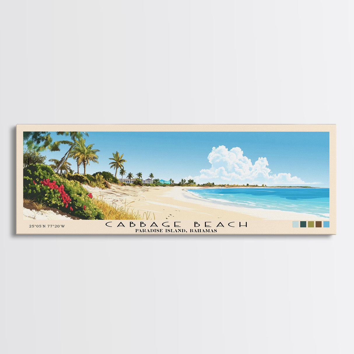 Cabbage Beach, Paradise Island, Bahamas Panoramic Print, Vacation Gift, Paradise Island, Bahamas Wall Art, Beach Painting, Beach Decor, Large Wall Art, Wood Frame Art