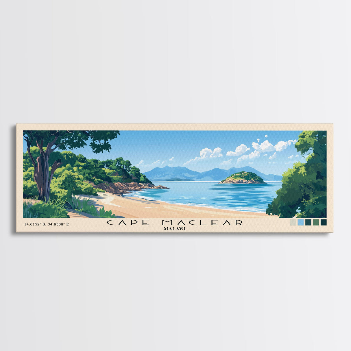 Cape Maclear, Malawi Panoramic Print, Vacation Gift, Malawi Wall Art, Beach Painting, Beach Decor, Beach Or Lakehouse Art