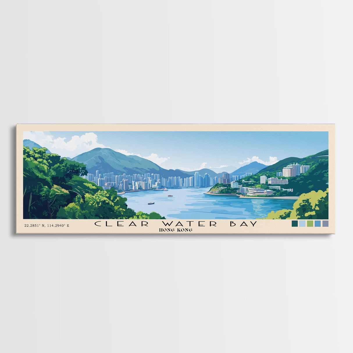 Clear Water Bay, Hong Kong Panoramic Beach Print, Vacation Gift, Hong Kong Wall Art, Beach Painting, Beach Decor, Beach Painting