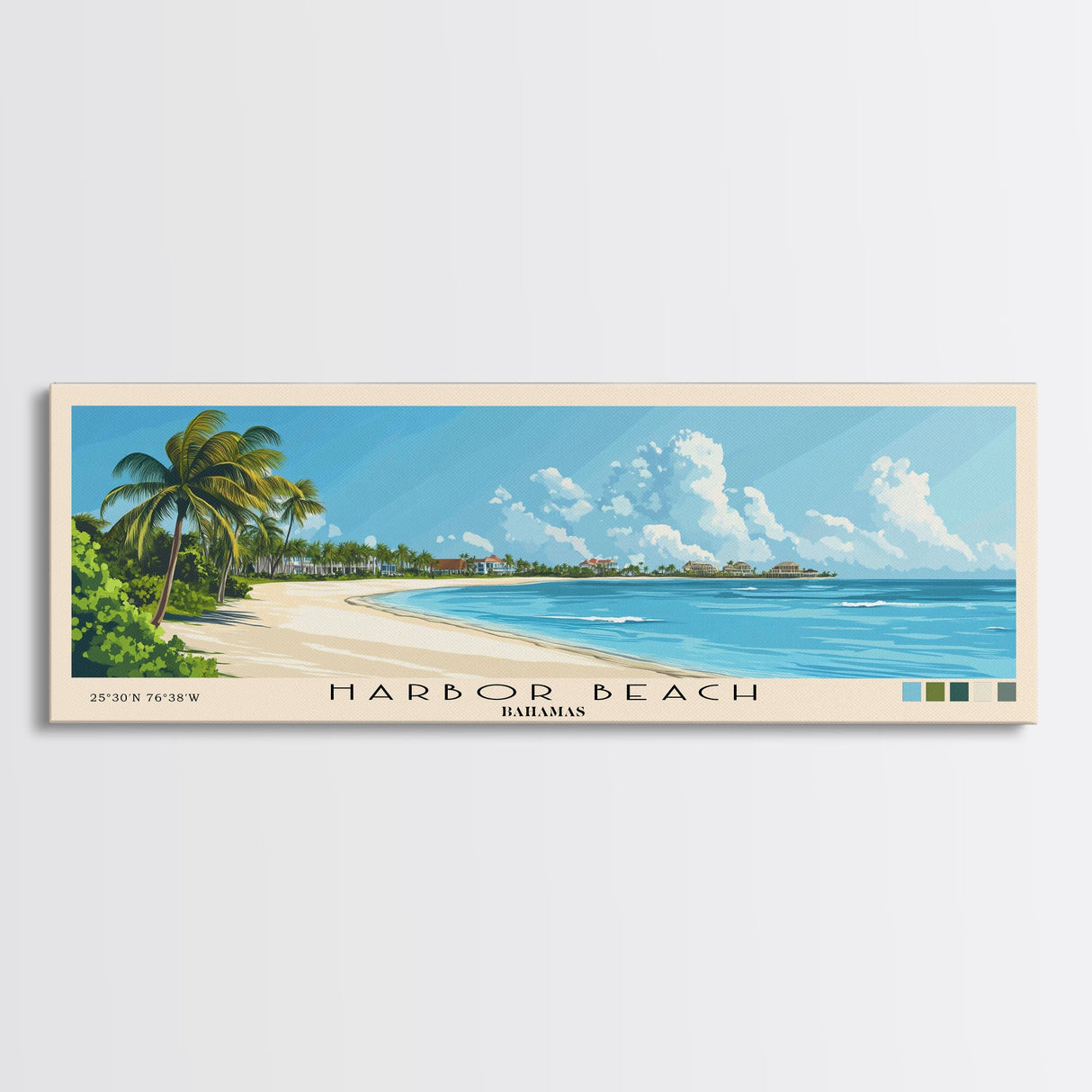Harbor Beach, Bahamas Panoramic Print, Vacation Gift, Bahamas Wall Art, Beach Painting, Beach Decor, Beach Or Lakehouse Art