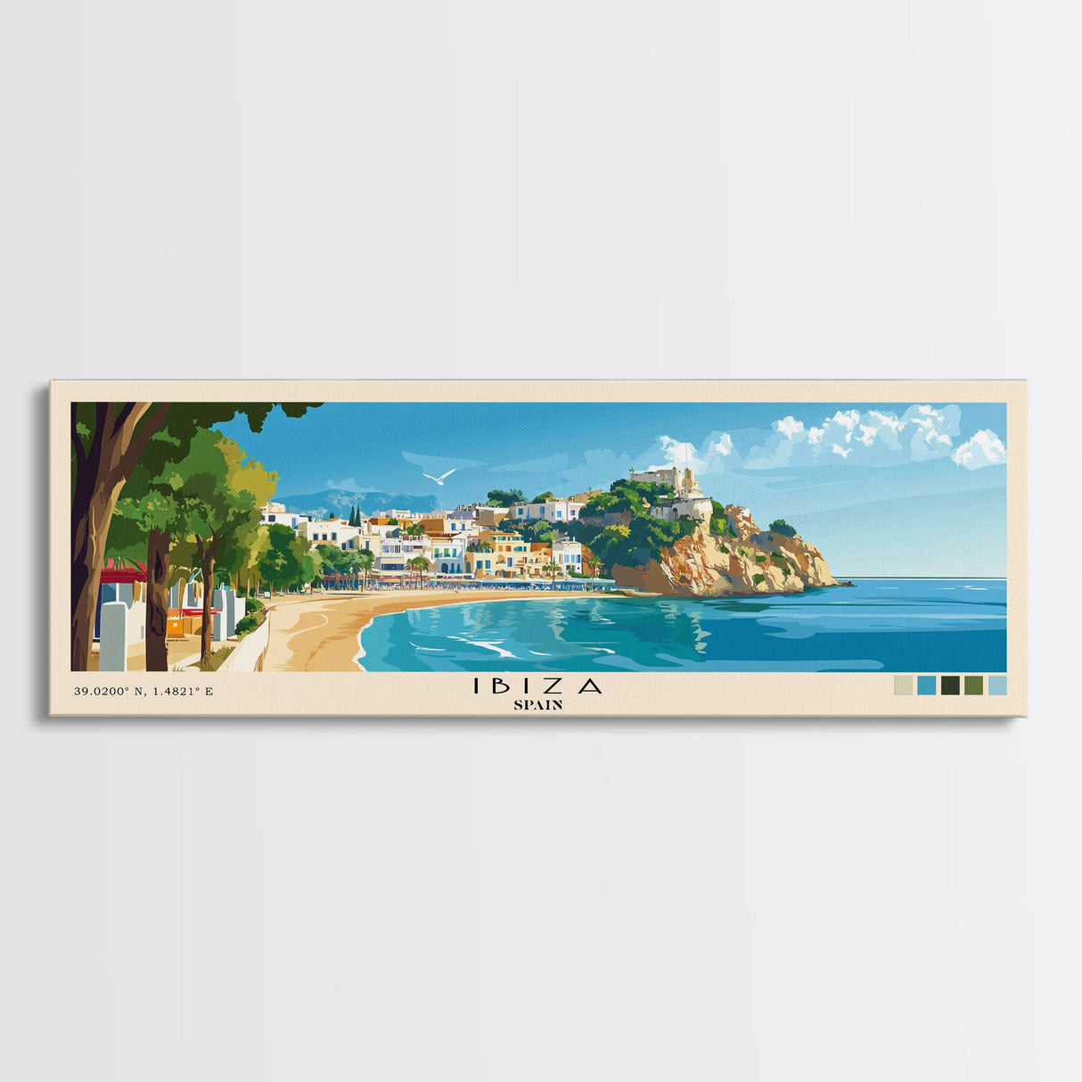 Ibiza, Spain Panoramic Print, Vacation Gift, Spain Wall Art, Vacation Wall Art, Vacatation Memories, Beach Decor, Beach Or Lakehouse Art