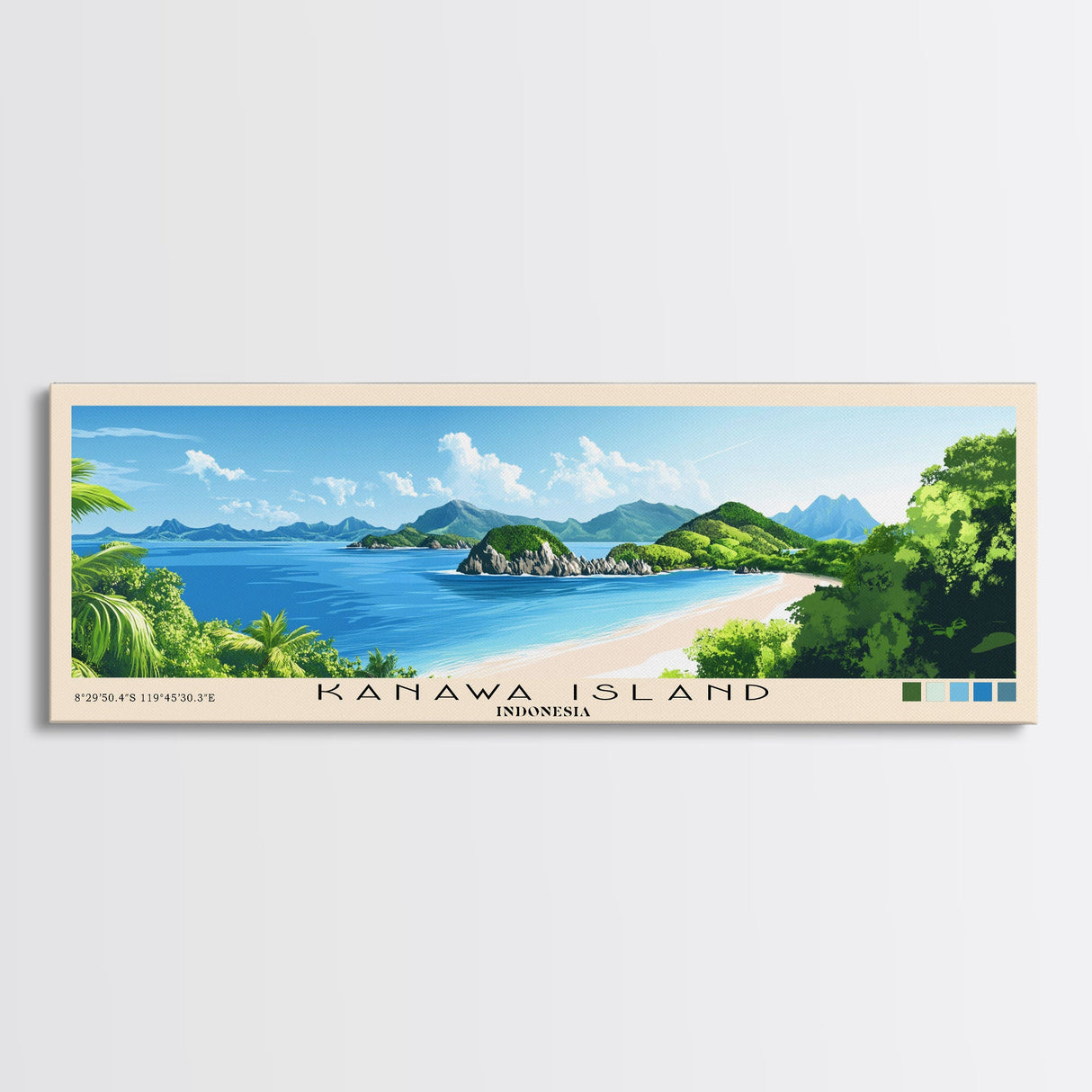 Kanawa Island, Indonesia Panoramic Beach Print, Vacation Gift, Indonesia Wall Art, Beach Painting, Beach Decor, Beach Painting