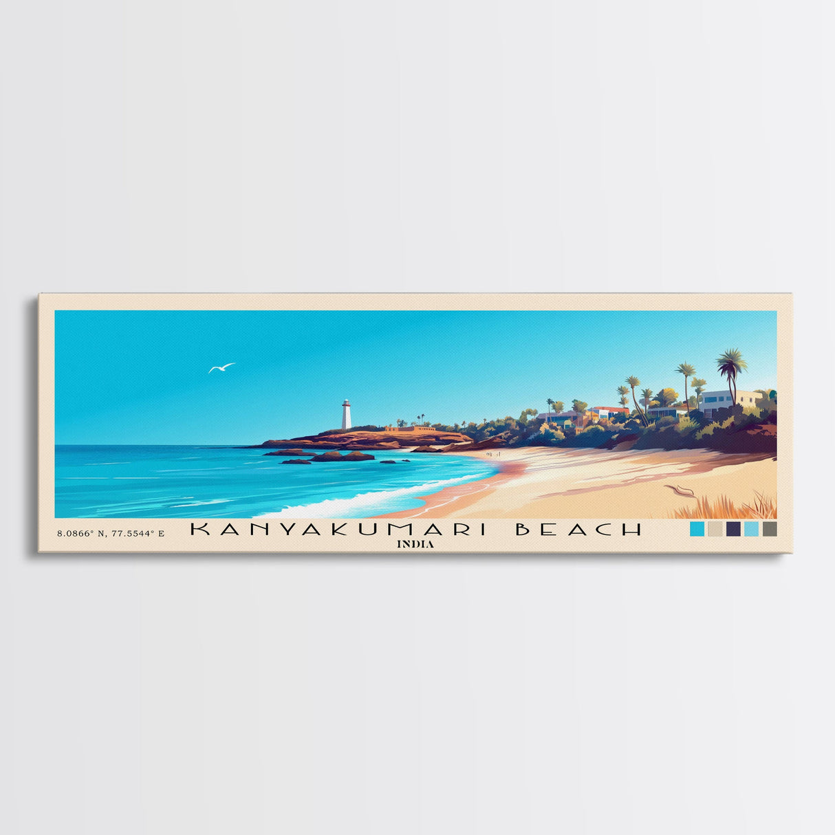 Kanyakumari Beach, India Panoramic Beach Print, Vacation Gift, India Wall Art, Framed Canvas Print, Framed Beach Painting