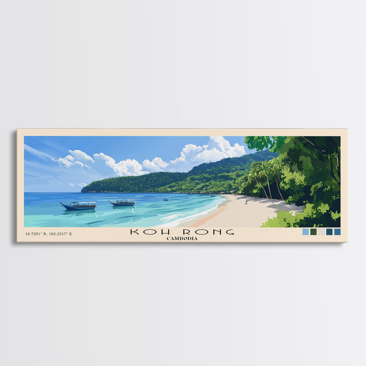 Koh Rong, Cambodia Panoramic Print, Vacation Gift, Cambodia Wall Art, Beach Painting, Beach Decor, Large Wall Art, Wood Frame Art