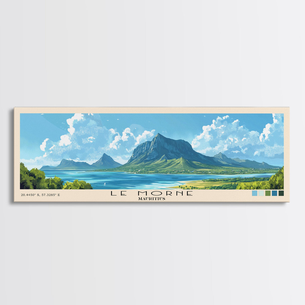 Le Morne, Mauritius Panoramic Print, Vacation Gift, Mauritius Wall Art, Beach Painting, Beach Decor, Beach Or Lakehouse Art