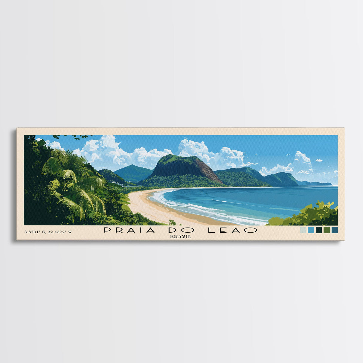 Praia do Leão, Brazil Panoramic Beach Print, Vacation Gift, Brazil Wall Art, Framed Canvas Print, Framed Beach Painting