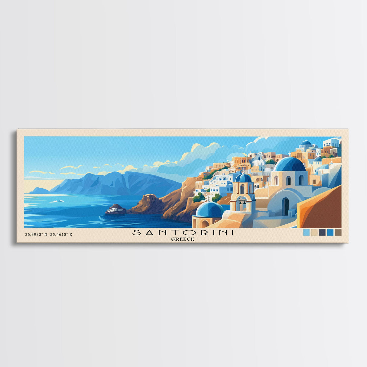 Santorini, Greece Panoramic Print, Vacation Gift, Greece Wall Art, Vacation Wall Art, Vacatation Memories, Beach Decor, Beach Or Lakehouse Art