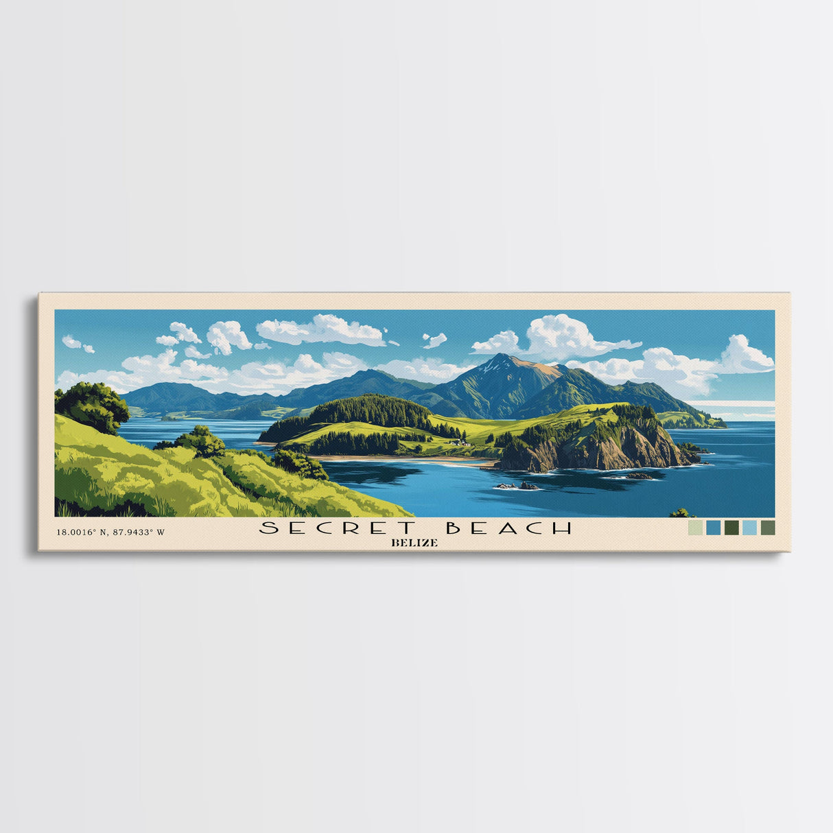 Secret Beach, Belize Panoramic Print, Vacation Gift, Belize Wall Art, Beach Painting, Beach Decor, Beach Or Lakehouse Art