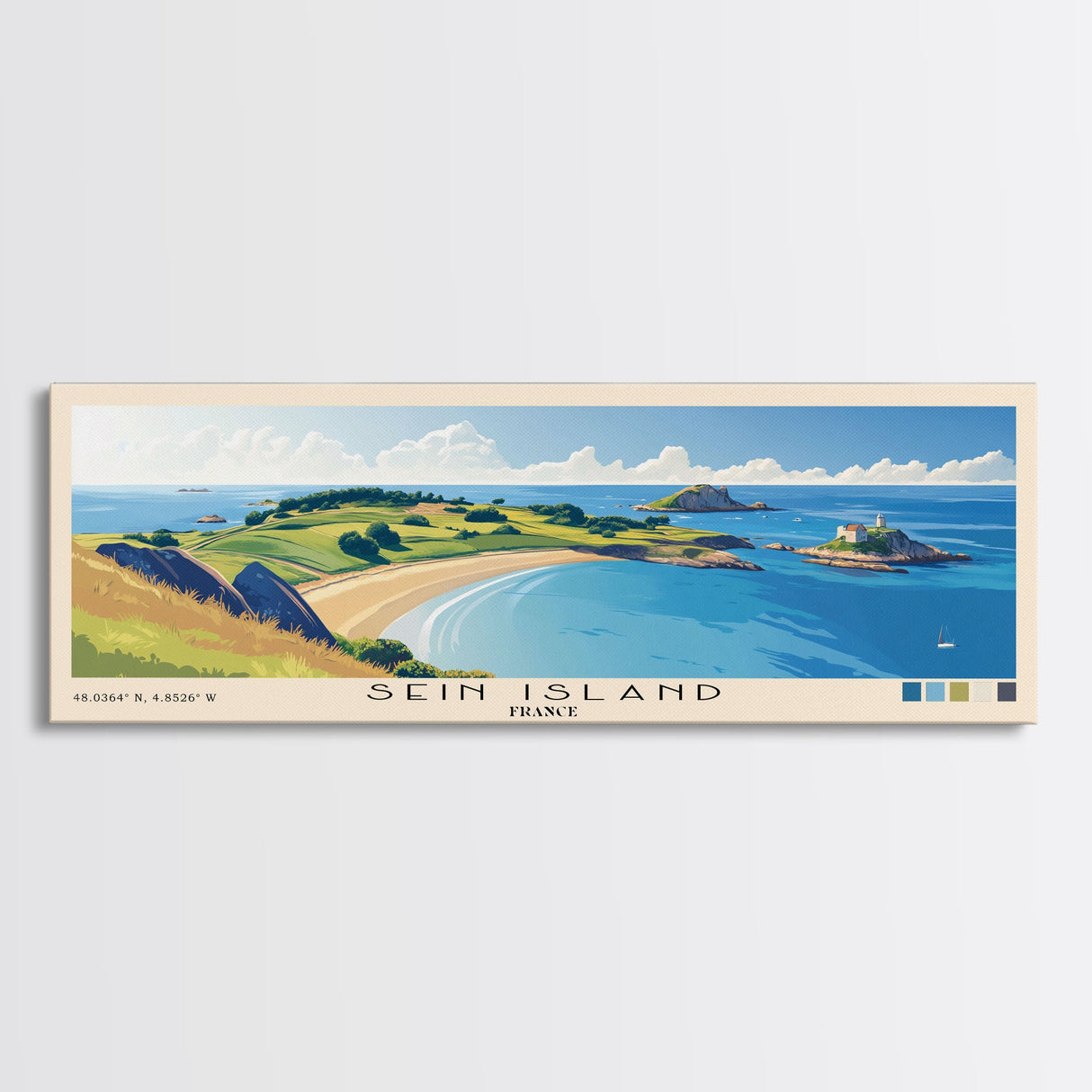 Sein Island, France Panoramic Print, Vacation Gift, France Wall Art, Beach Painting, Beach Decor, Large Wall Art, Wood Frame Art
