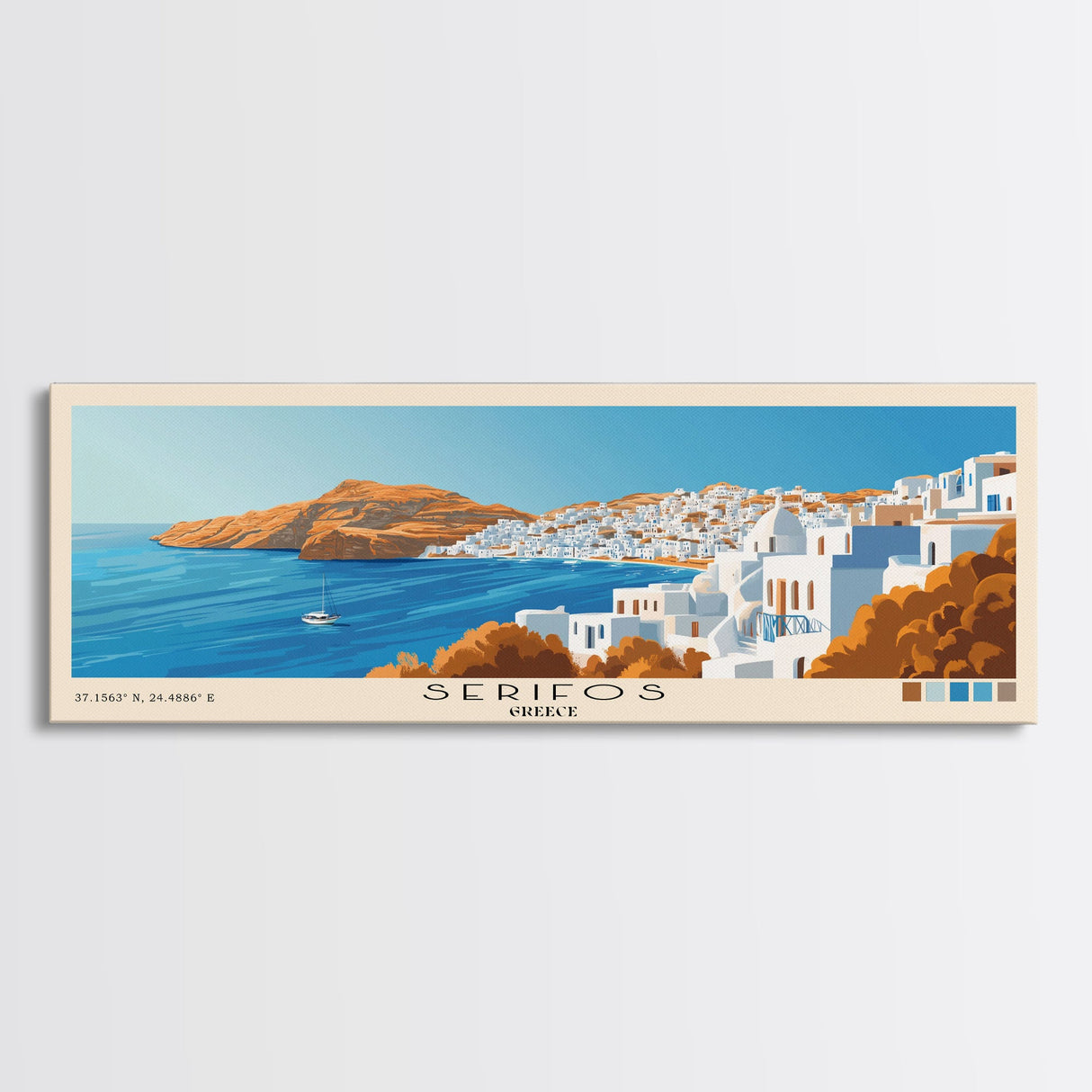 Serifos, Greece Panoramic Print, Vacation Gift, Greece Wall Art, Beach Painting, Beach Decor, Beach Or Lakehouse Art