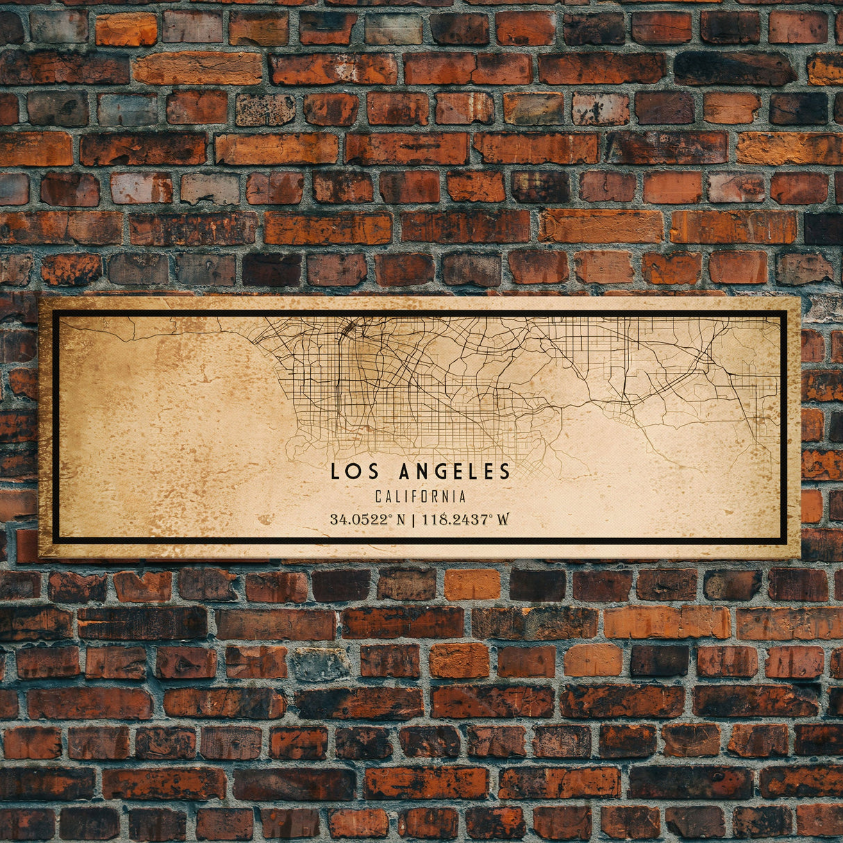 Panoramic Los Angeles Vintage Map Print | Los Angeles Map | California Map Art | City Road Map Poster | Distressed / Retro LA Street Art