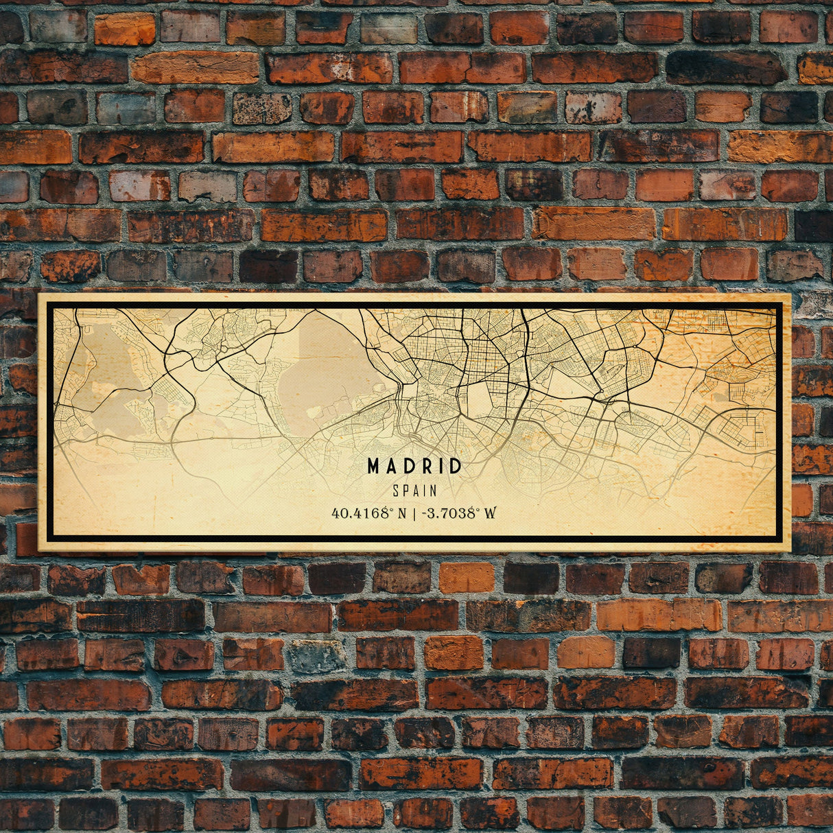 Panoramic Madrid Spain map print poster or framed canvas, Madrid map print poster canvas, city map print poster canvas, Vintage Travel Art