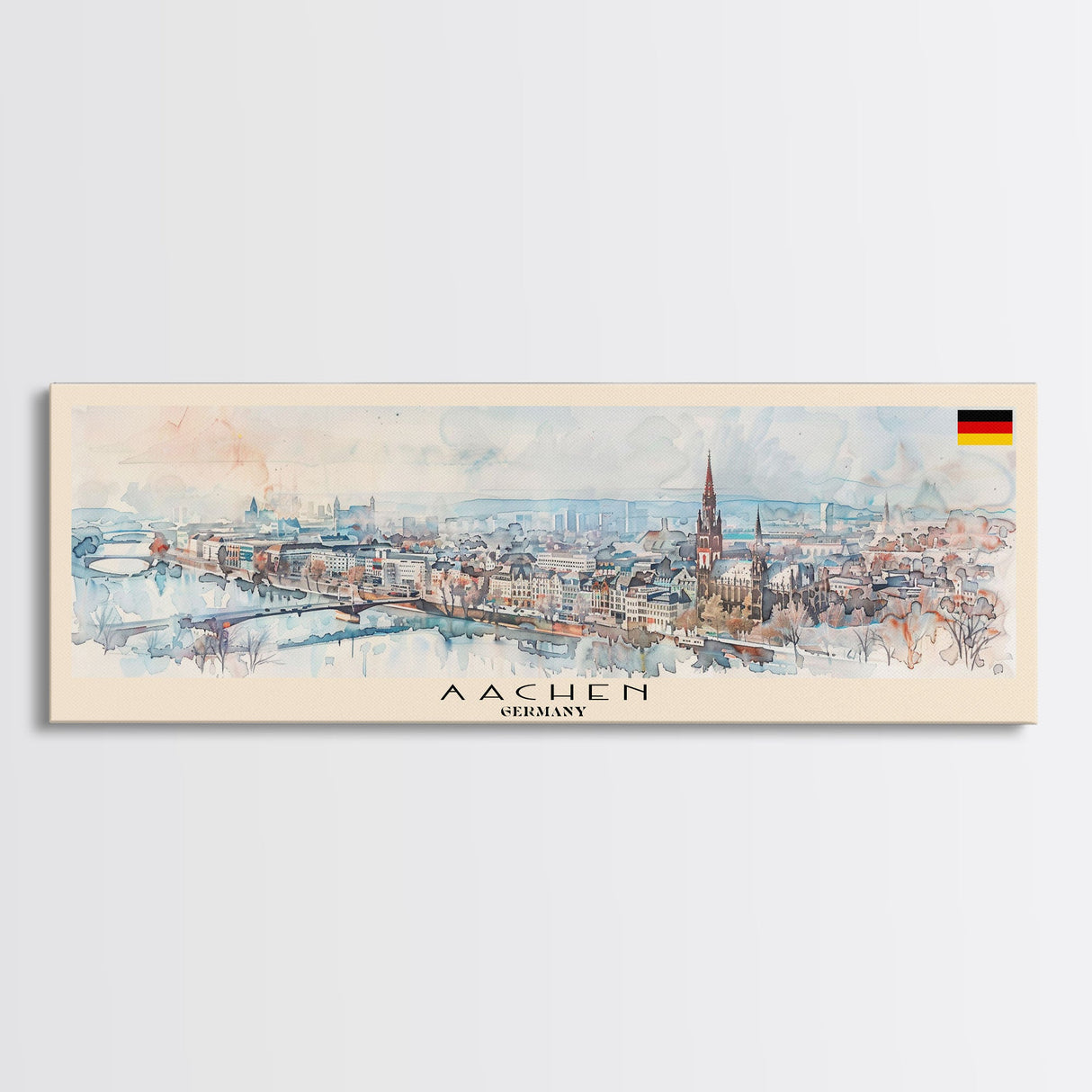 Aachen Germany Panoramic Travel Poster, Framed Canvas Print or Metal Wall Art, Travel Art, Home Decor, Panoramic Painting, Midcentury Art