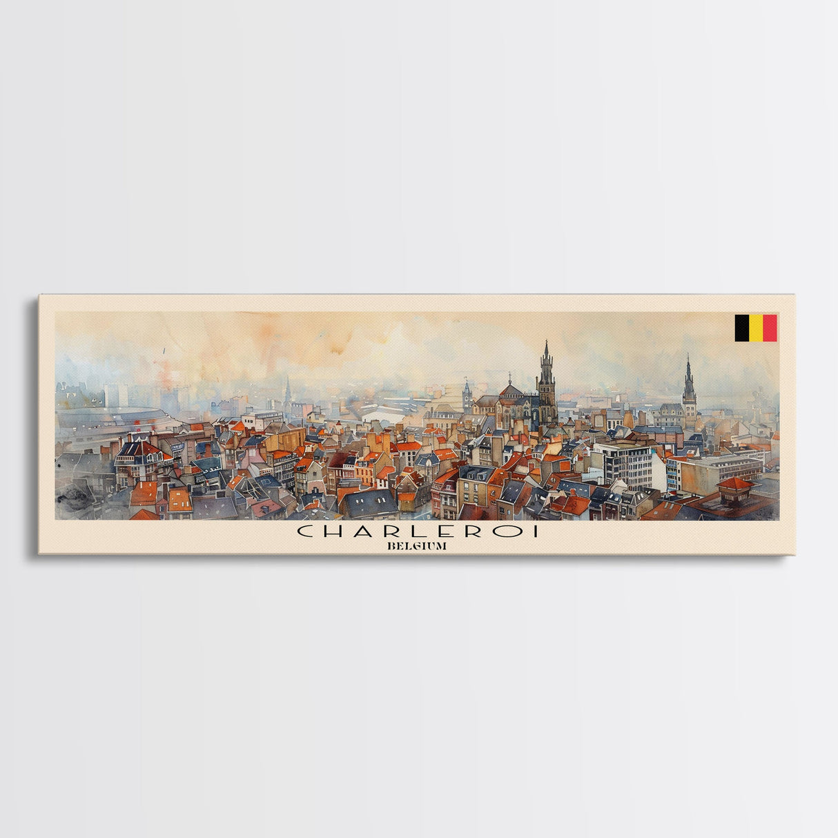 Charleroi Belgium Travel Print Wall Art, Panoramic City Art, Travel Art, Wall Decor, Vacation Gift, Framed Canvas Print Or Metal Art