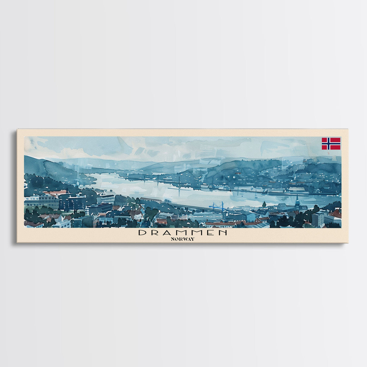 Drammen Norway Travel Print Wall Art, Panoramic City Art, Travel Art, Wall Decor, Vacation Gift, Framed Canvas Print Or Metal Art