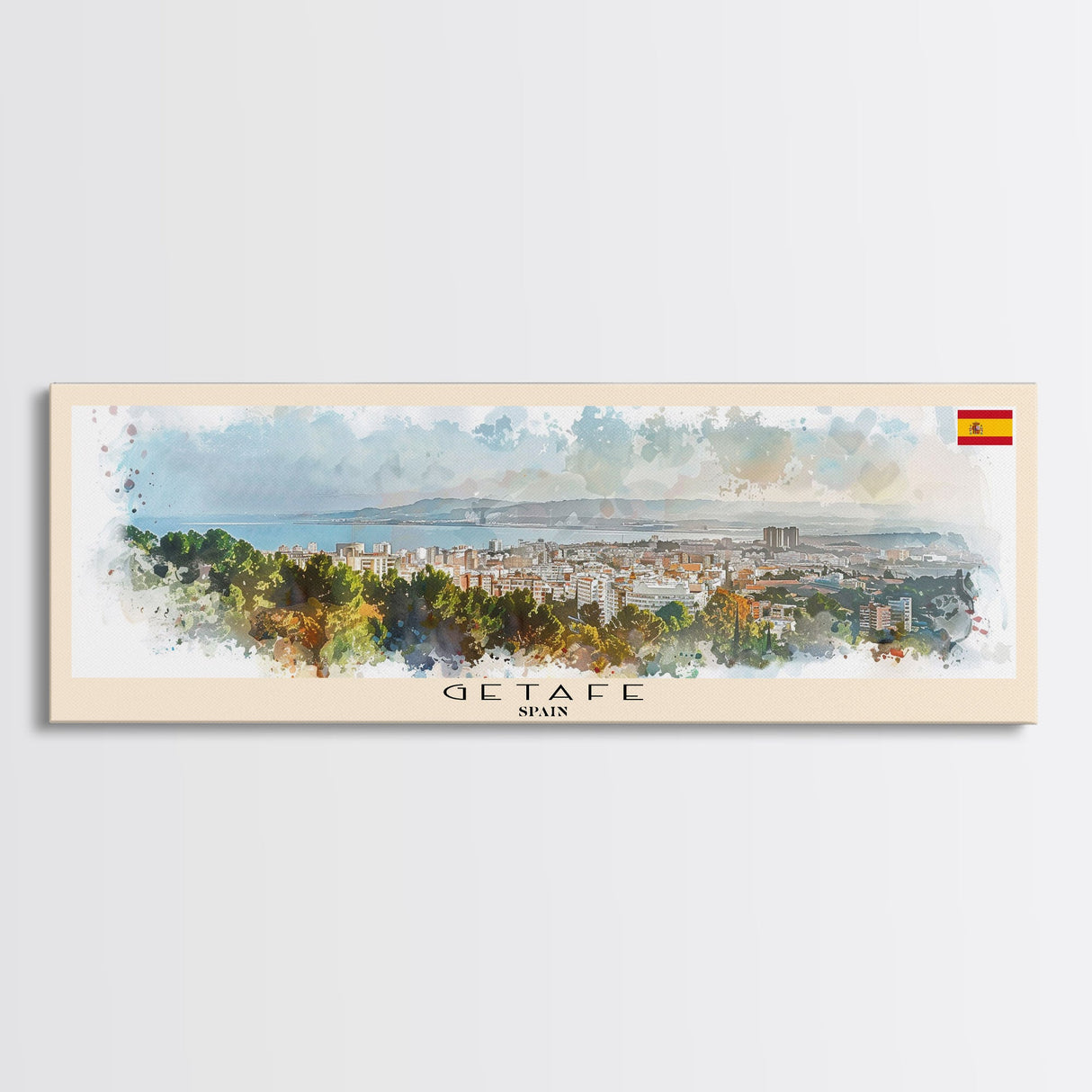 Getafe Spain Panoramic Travel Poster, Framed Canvas Print or Metal Wall Art, Travel Art, Home Decor, Panoramic Painting, Midcentury Art
