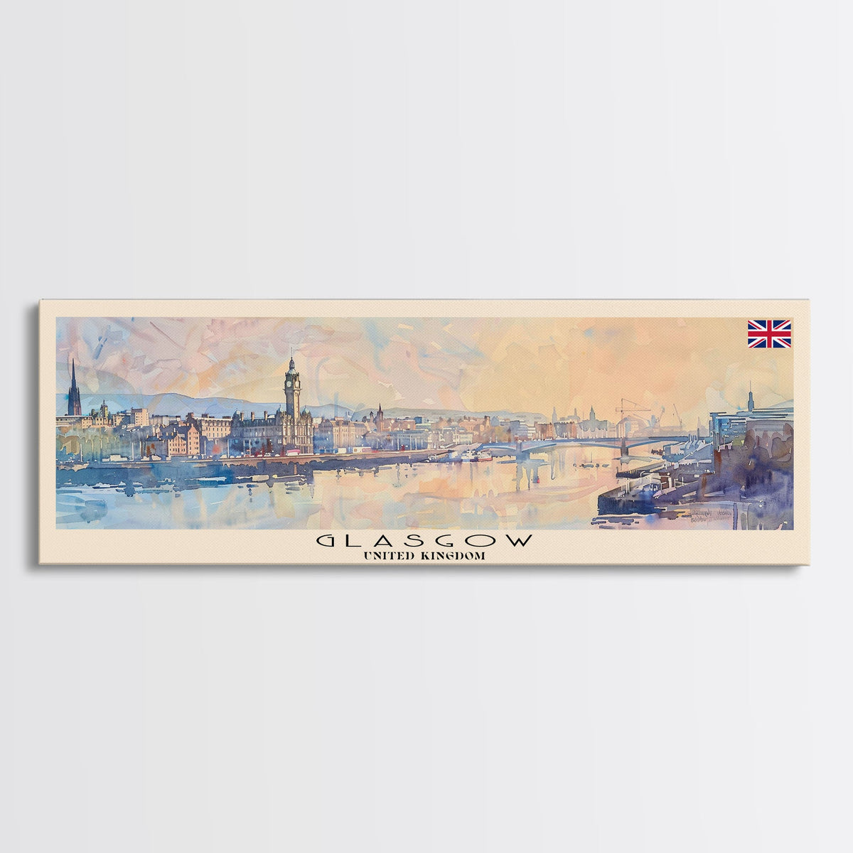 Glasgow United Kingdom Travel Art, City Art, Framed Canvas Print or Metal Wall Art, Europe Travel Poster, Panoramic Wall Art, Extra Wide Wall Art