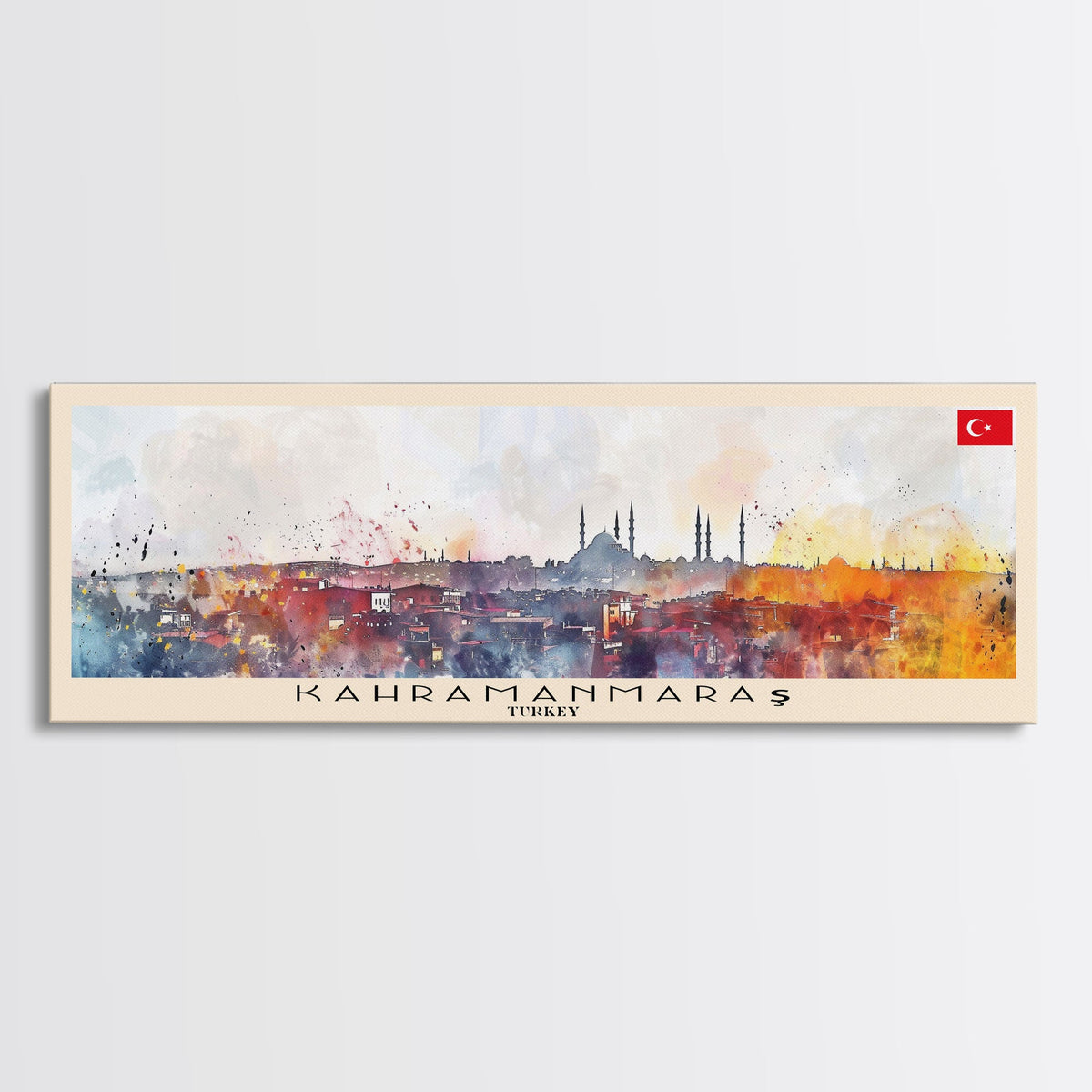 Kahramanmaras Turkey Panoramic Travel Poster, Framed Canvas Print or Metal Wall Art, Travel Art, Home Decor, Panoramic Painting, Midcentury Art
