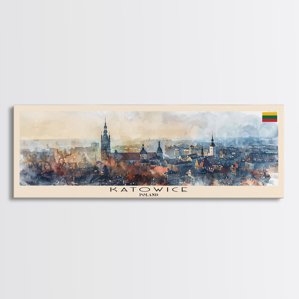 Katowice Poland Wall Art, Panoramic Travel Poster, Panoramic Framed Canvas Print, City Wall Art, Wall Hanging Home Decor, Travel Art
