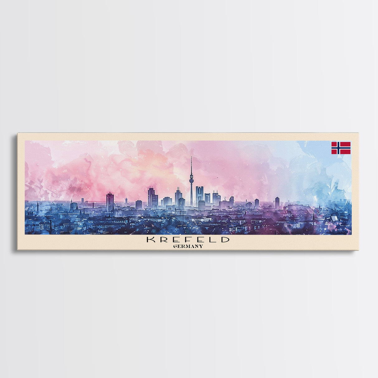 Krefeld Germany Panoramic Travel Poster, Framed Canvas Print or Metal Wall Art, Travel Art, Home Decor, Panoramic Painting, Midcentury Art