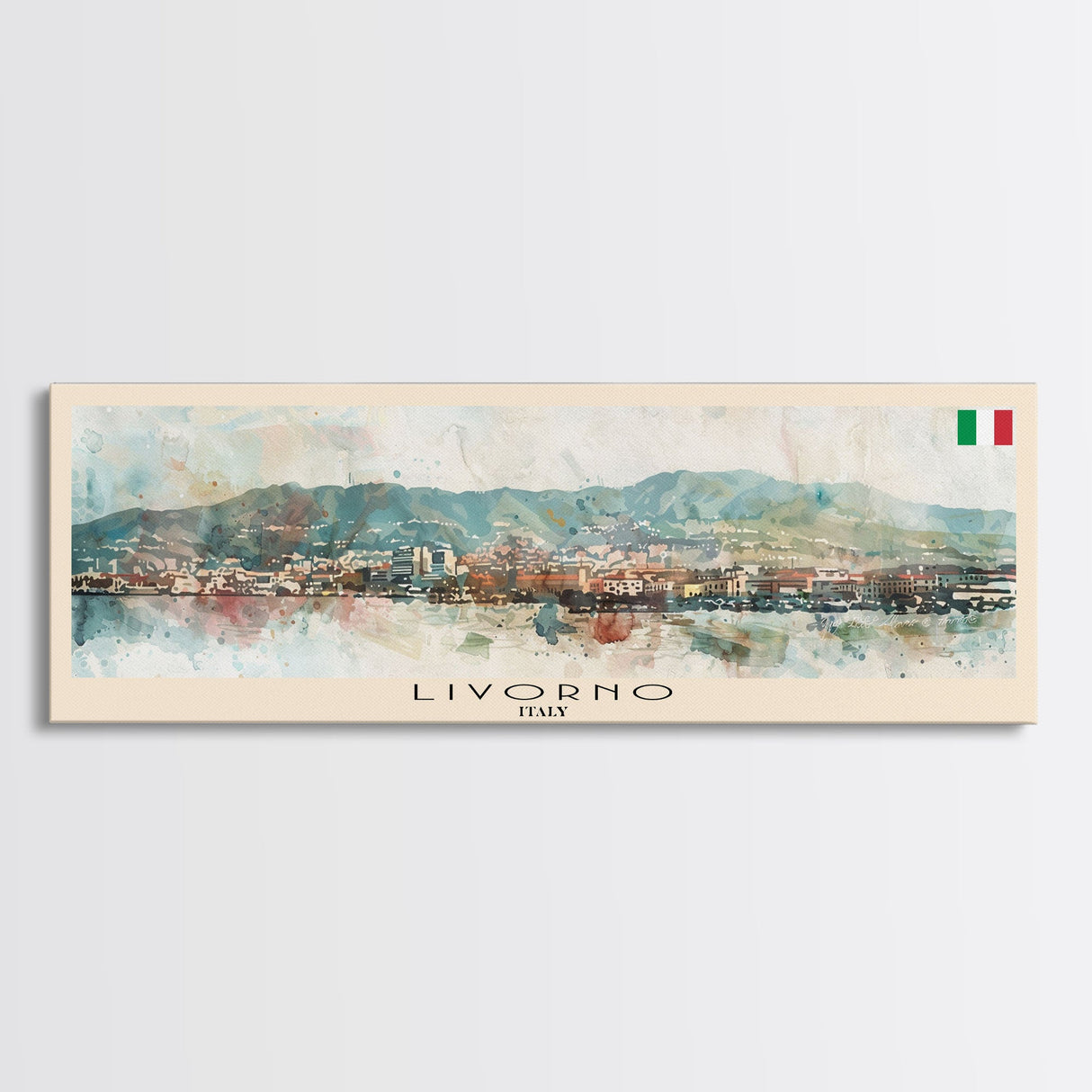 Livorno Italy Panoramic Travel Poster, Framed Canvas Print or Metal Wall Art, Travel Art, Home Decor, Panoramic Painting, Midcentury Art