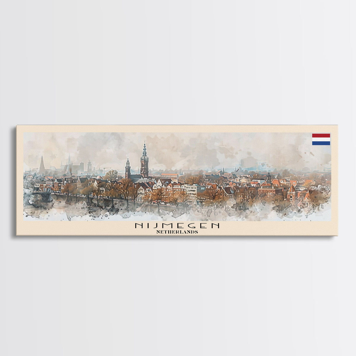 Nijmegen Netherlands Panoramic Travel Poster, Framed Canvas Print or Metal Wall Art, Travel Art, Home Decor, Panoramic Painting, Midcentury Art