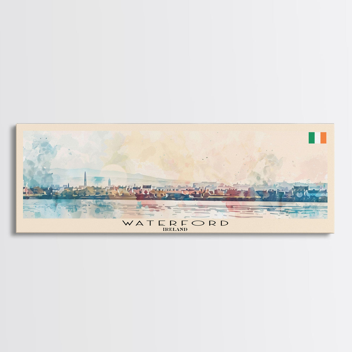 Waterford Ireland Panoramic Travel Poster, Framed Canvas Print or Metal Wall Art, Travel Art, Home Decor, Panoramic Painting, Midcentury Art