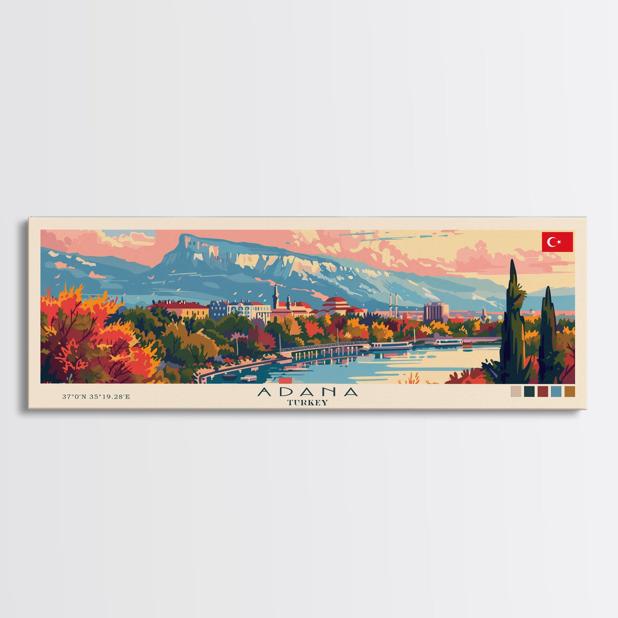 Adana Turkey Travel Art, City Art, Framed Canvas Print or Metal Wall Art, Europe Travel Poster, Panoramic Wall Art, Extra Wide Wall Art