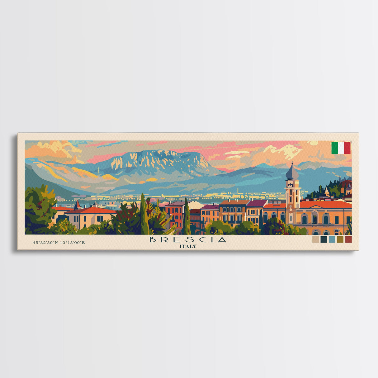 Brescia Italy Travel Print Wall Art, Panoramic City Art, Travel Art, Wall Decor, Vacation Gift, Framed Canvas Print Or Metal Art