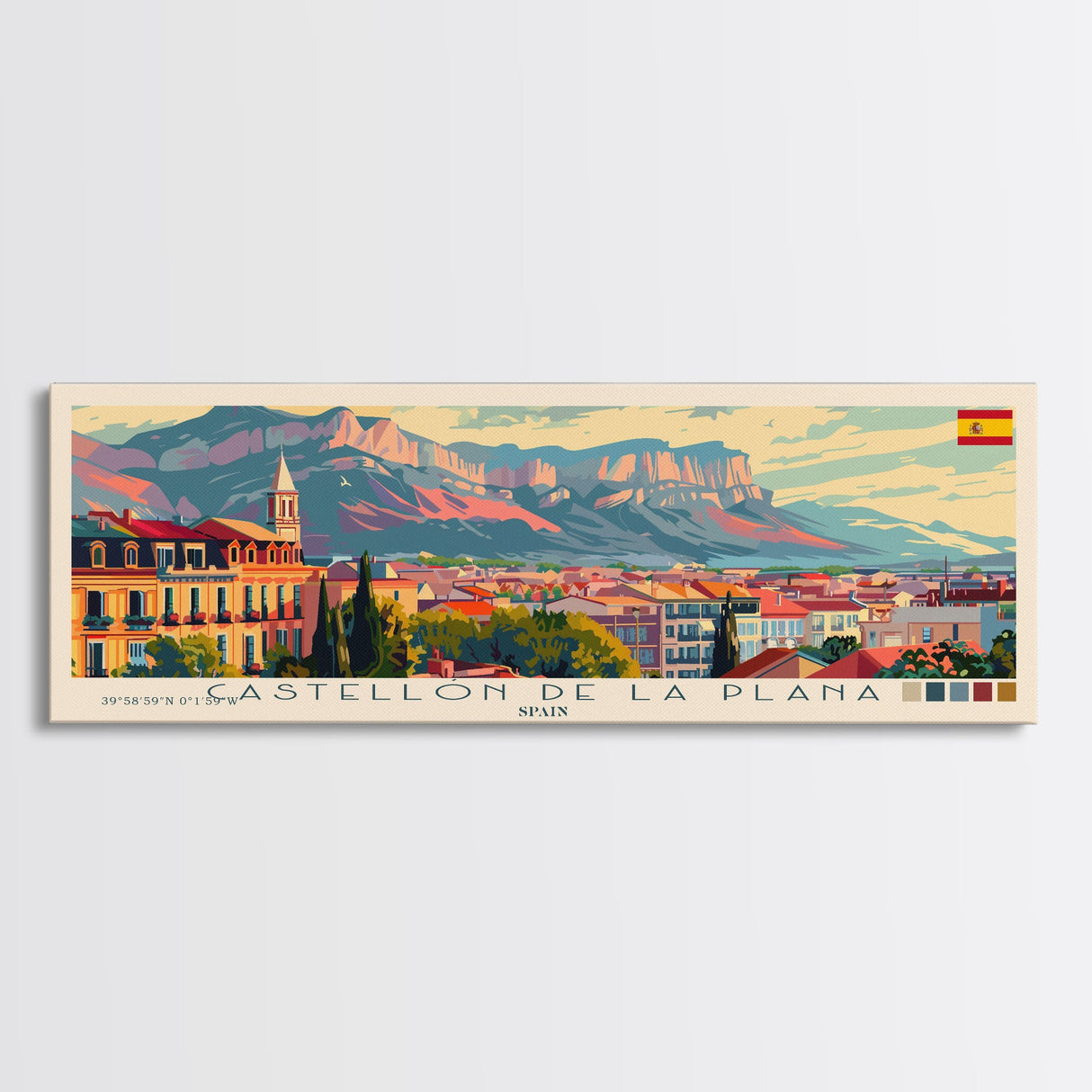 Castellon de la Plana Spain Wall Art, Panoramic Travel Poster, Panoramic Framed Canvas Print, City Wall Art, Wall Hanging Home Decor, Travel Art