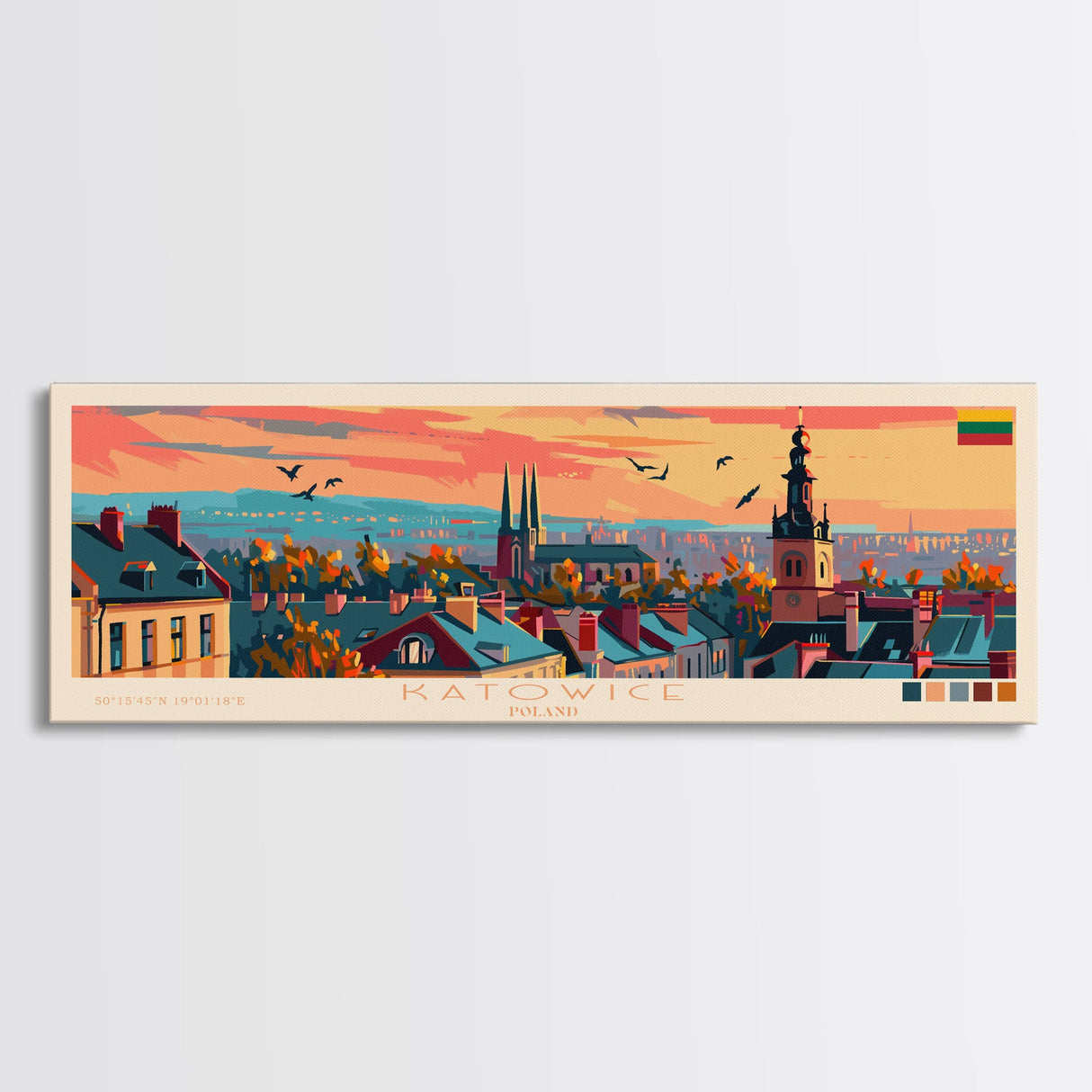 Katowice Poland Wall Art, Panoramic Travel Poster, Panoramic Framed Canvas Print, City Wall Art, Wall Hanging Home Decor, Travel Art