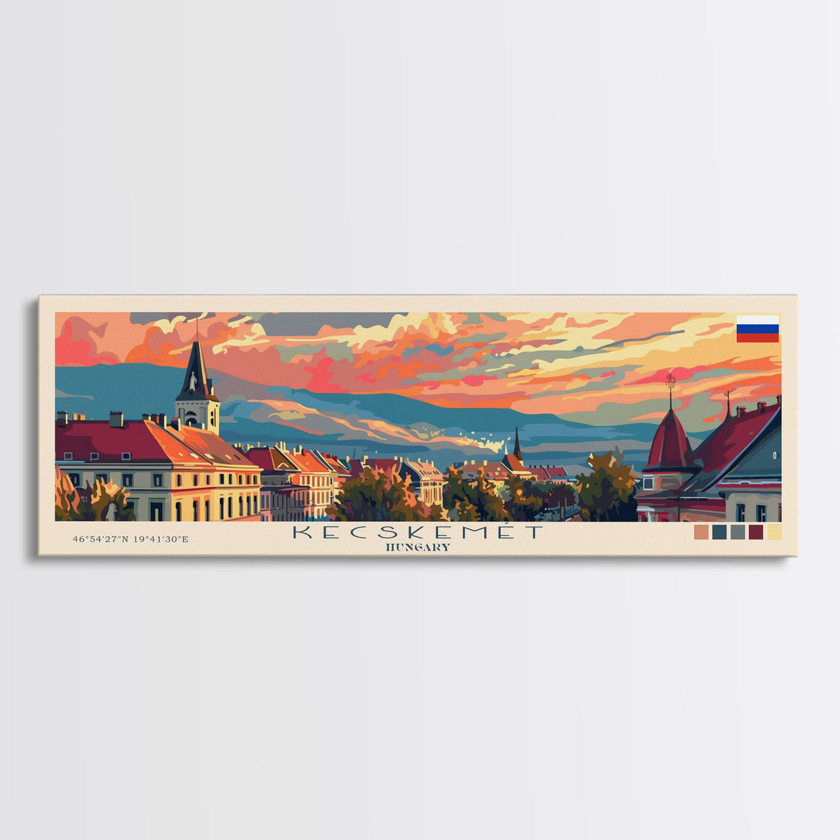 Kecskemet Hungary Wall Art, Panoramic Travel Poster, Panoramic Framed Canvas Print, City Wall Art, Wall Hanging Home Decor, Travel Art