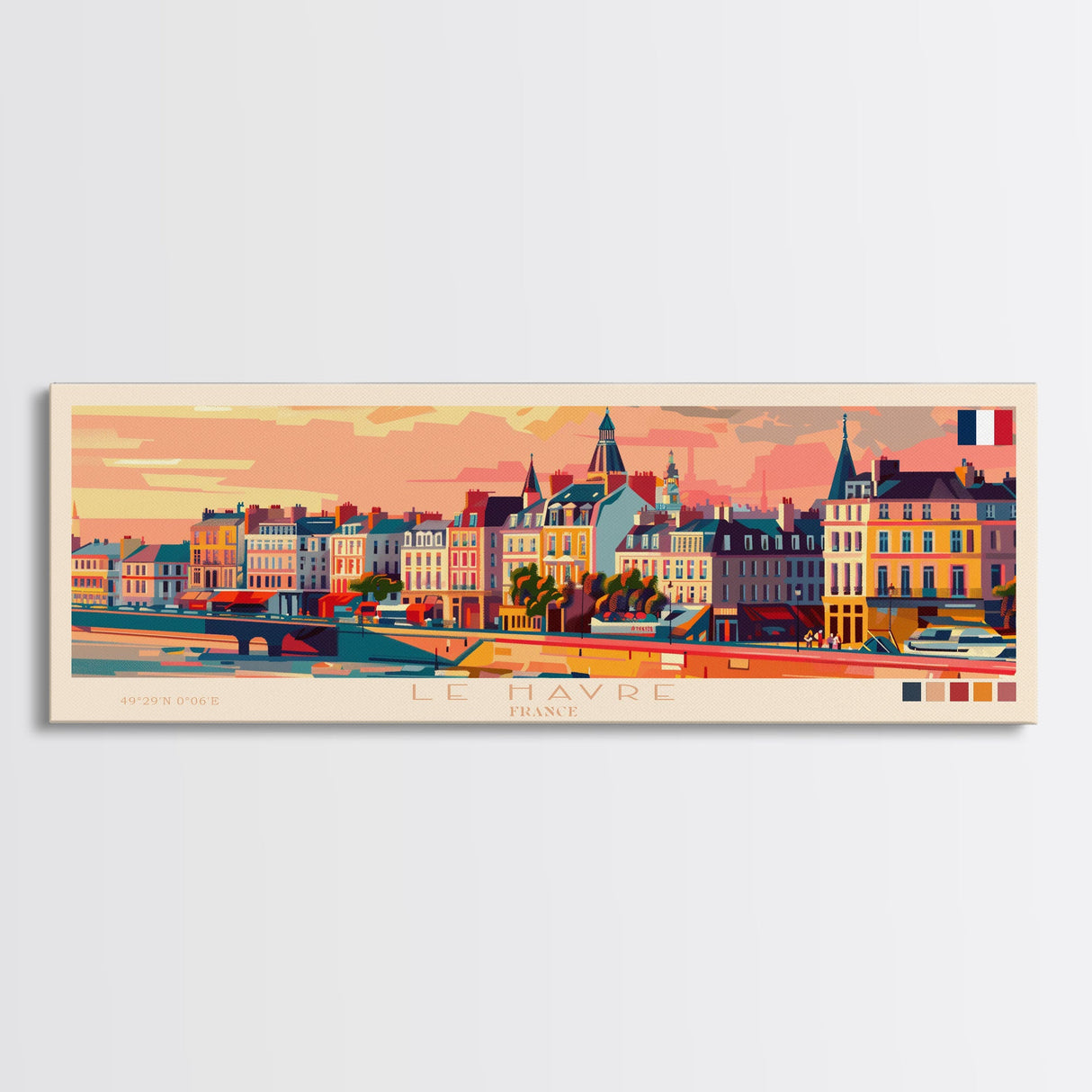 Le Havre France Panoramic Travel Poster, Framed Canvas Print or Metal Wall Art, Travel Art, Home Decor, Panoramic Painting, Midcentury Art