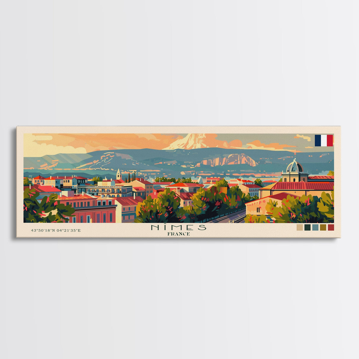 Nimes France Travel Art, City Art, Framed Canvas Print or Metal Wall Art, Europe Travel Poster, Panoramic Wall Art, Extra Wide Wall Art
