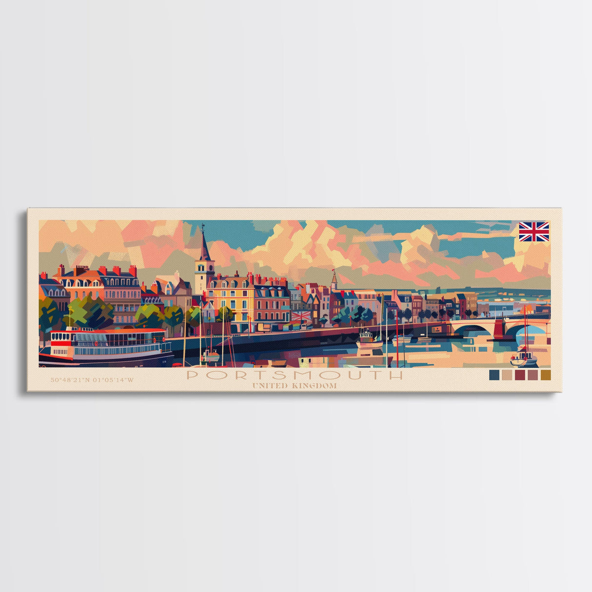 Portsmouth United Kingdom Wall Art, Panoramic Travel Poster, Panoramic Framed Canvas Print, City Wall Art, Wall Hanging Home Decor, Travel Art