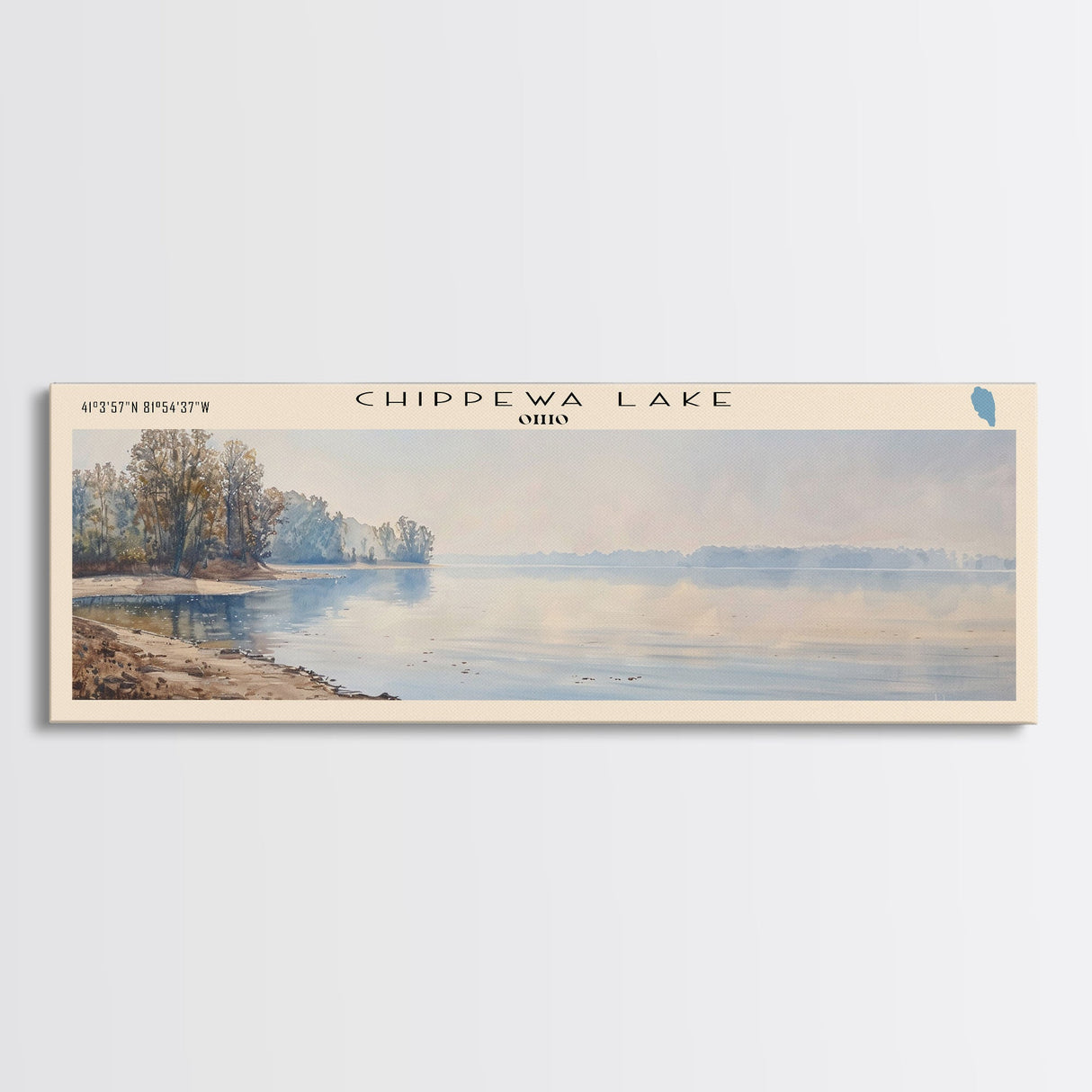 Chippewa Lake Ohio Framed Canvas Print, Lake House Decor, Panoramic Wide Art, Travel Poster, Modern Lake Painting, Nature Art