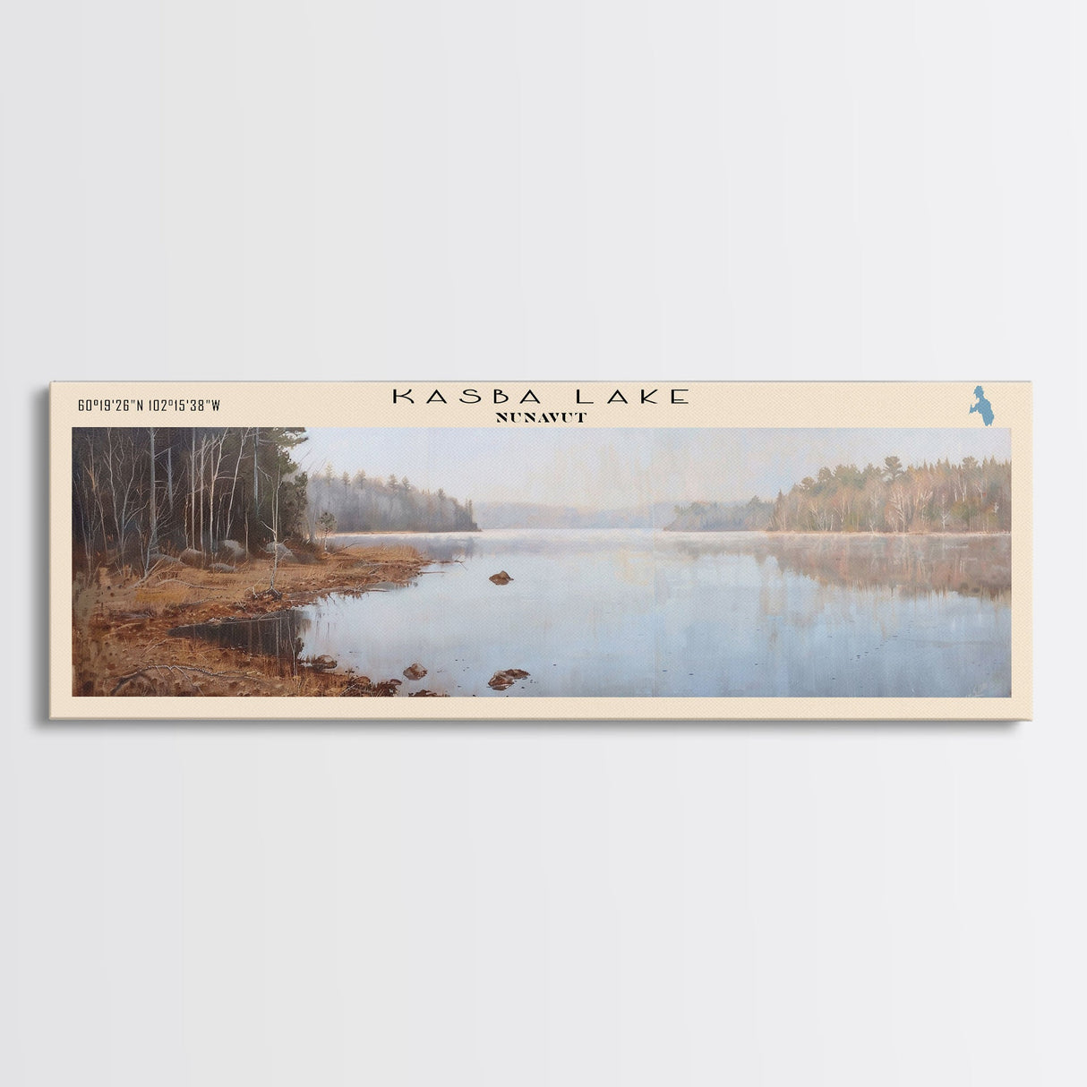Kasba Lake Framed Canvas Print, Lake House Decor, Panoramic Wall Art, Travel Poster, Beautiful Lake Painting, Home Decor