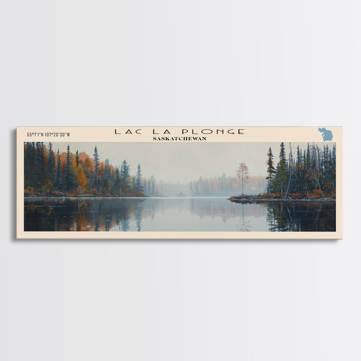 Lac La Plonge Lake Billy Chinook Oregon Framed Canvas Print, Panoramic Lake House Decor, Wall Art, Travel Poster, Scenic Lake Painting, Home Decor