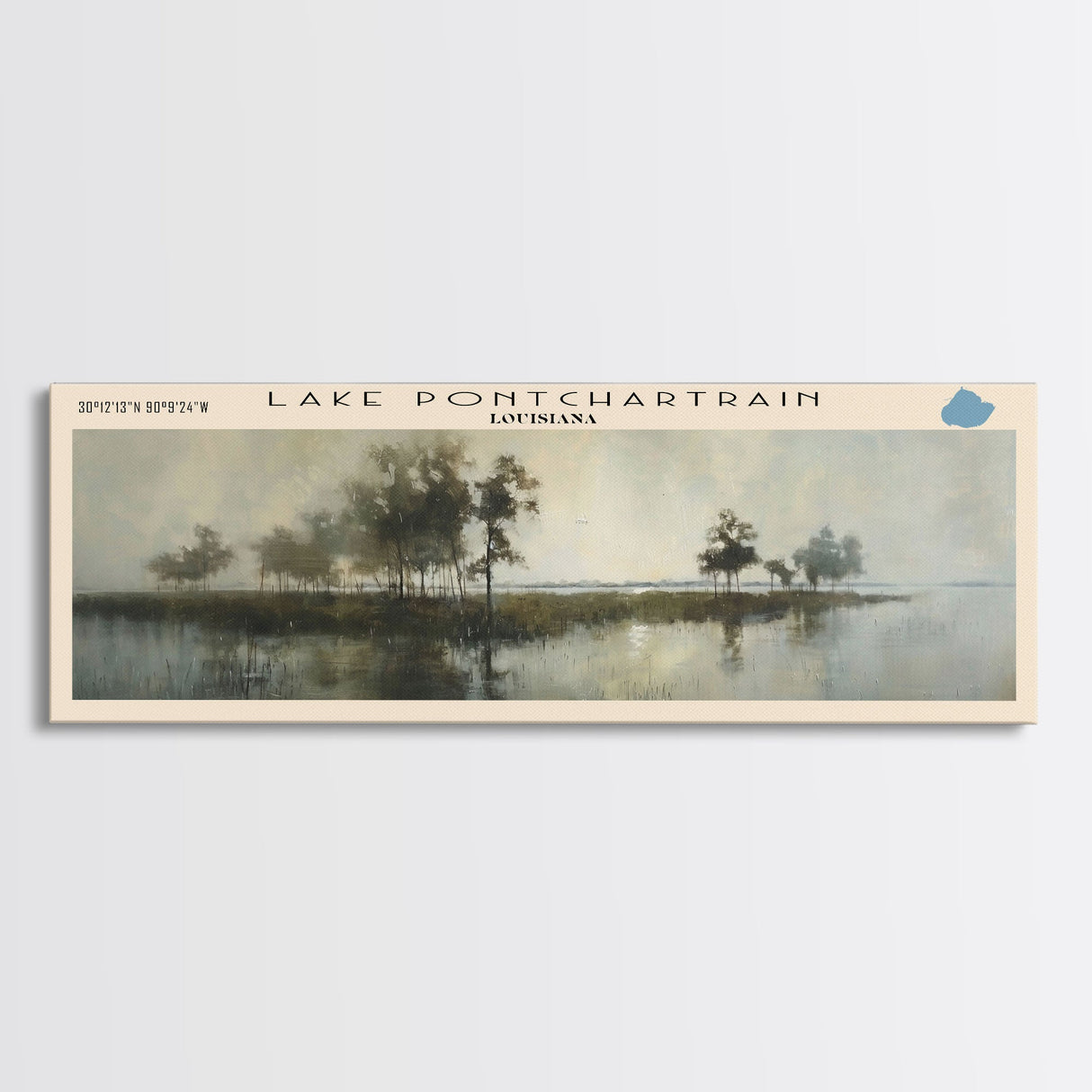 Lake Pontchartrain Framed Canvas Print, Lake House Decor, Panoramic Wall Art, Travel Poster, Stunning Landscape Painting, Bedroom Decor