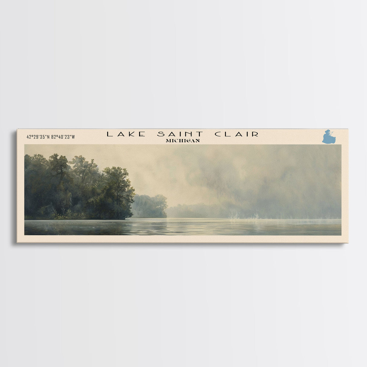 Lake Saint Clair, Boho Art, Travel Poster Art, Wall Art, Home Decor, Nature Scene, Lake Painting, Minimalist Art, Bedroom Decor, Landscape Painting, Travel Print, Framed Canvas Print, Lake House Decor, Panoramic Print