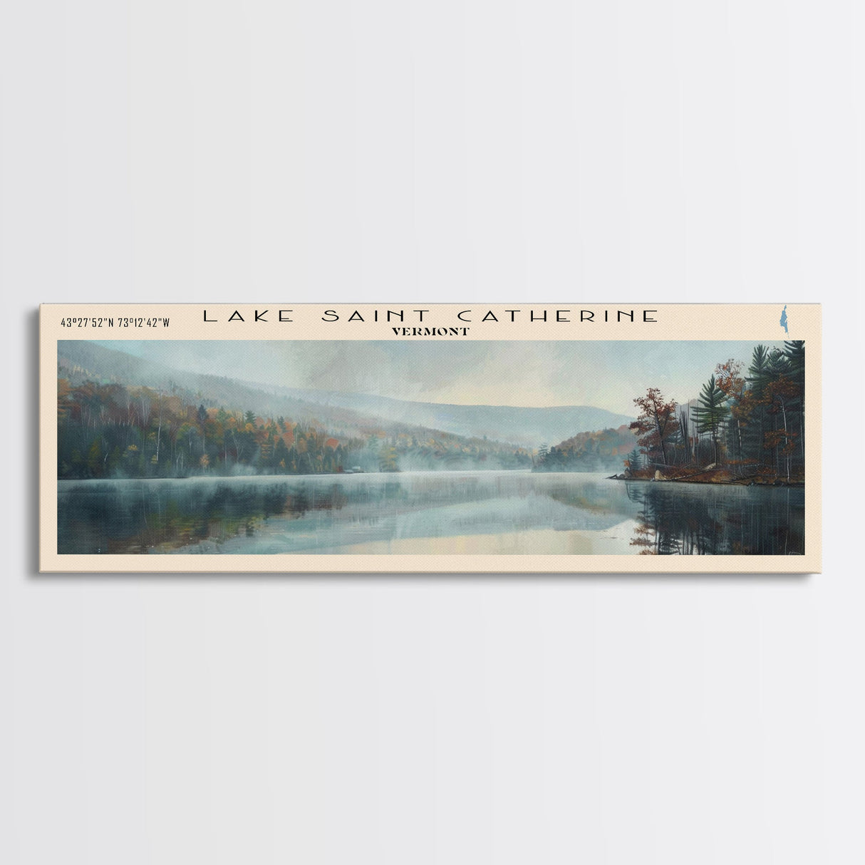 Lake Saint Catherine, Boho Art, Scenic Landscape, Travel Poster Art, Wall Art, Home Decor, Nature Scene, Lake Painting, Minimalist Art, Living Room Decor, Travel Print, Framed Canvas Print, Lake House Decor, Panoramic Print