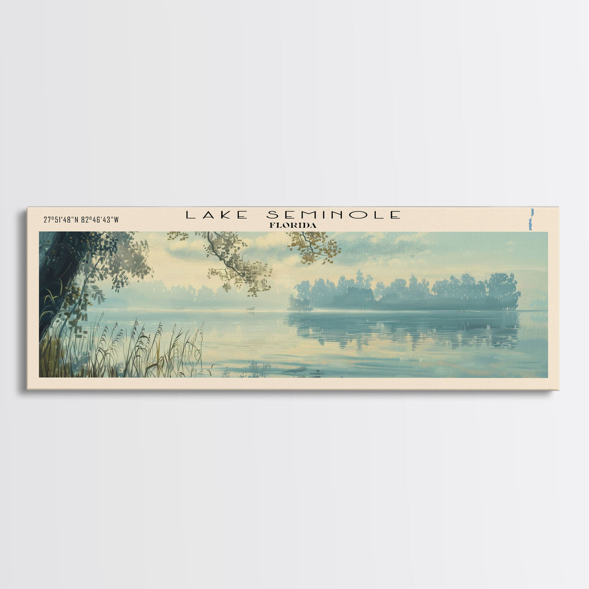 Lake Seminole, Boho Art, Scenic Landscape, Travel Poster Art, Wall Art, Home Decor, Nature Scene, Lake Painting, Minimalist Art, Contemporary Art, Travel Print, Framed Canvas Print, Lake House Decor, Panoramic Print