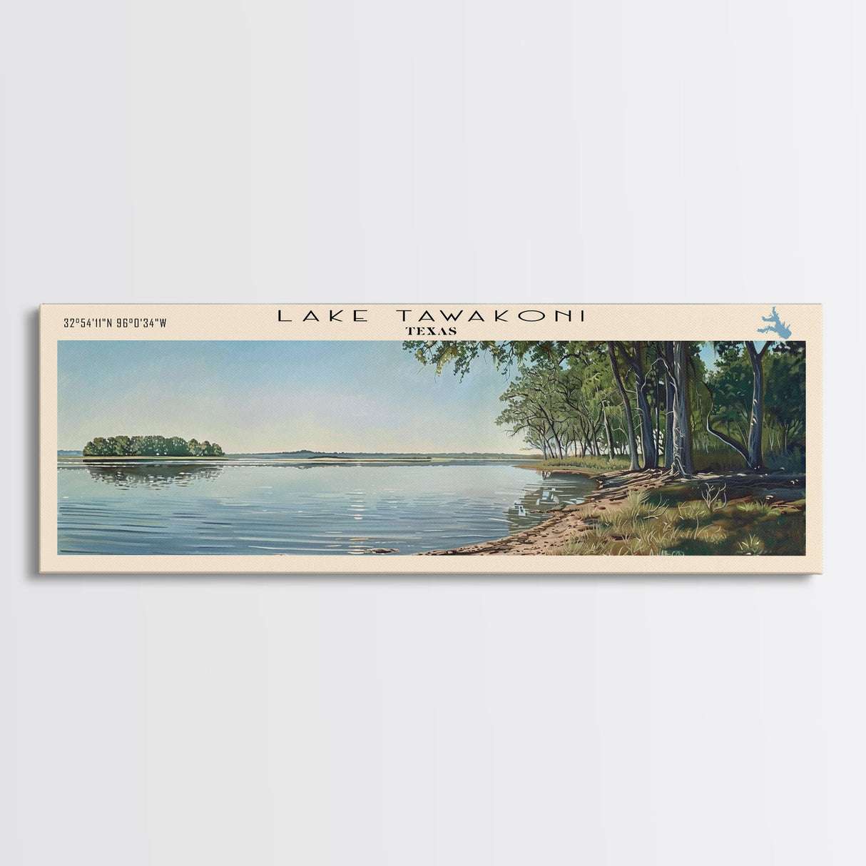Lake Tawakoni Texas Framed Canvas Print, Lake House Decor, Panoramic Wall Art, Travel Poster, Stunning Landscape Painting, Bedroom Decor