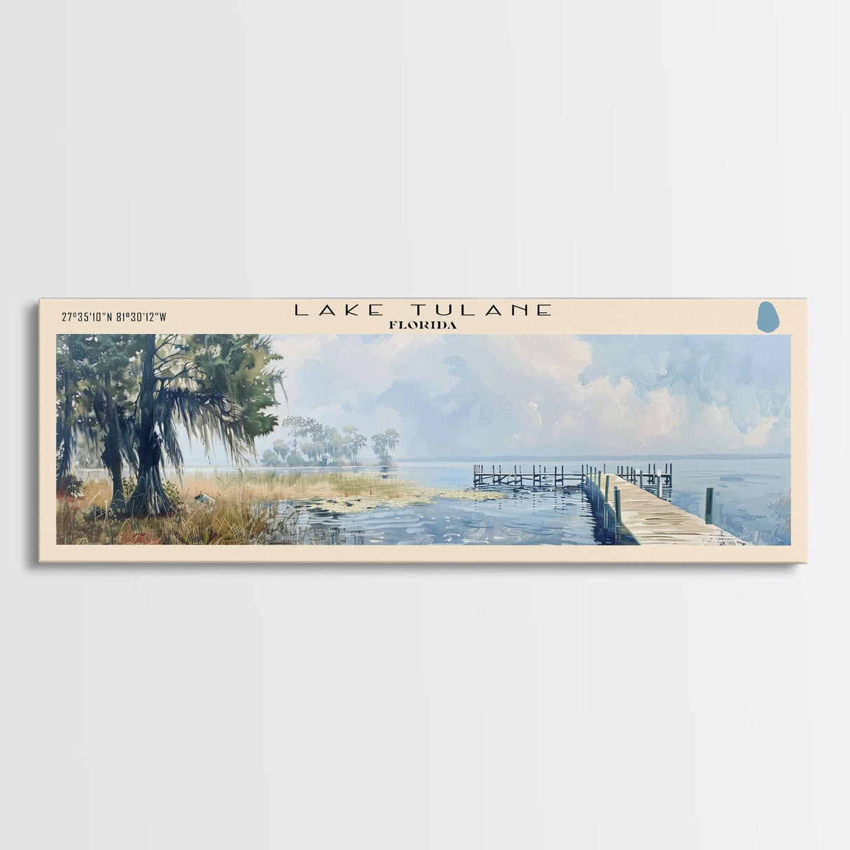Lake Tulane Florida Framed Canvas Print, Lake House Decor, Panoramic Wall Art, Travel Poster, Landscape Painting, Bedroom Decor