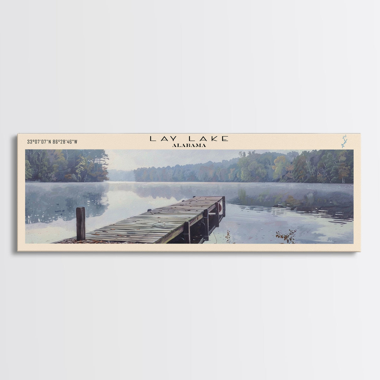 Lay Lake Alabama Framed Canvas Print, Lake House Decor, Panoramic Wall Art, Travel Poster, Beautiful Landscape Painting, Modern Art