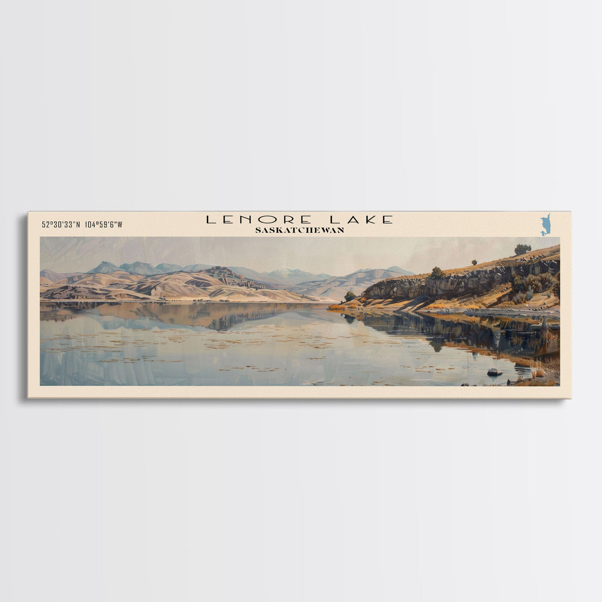 Lenore Lake Framed Canvas Print, Lake House Decor, Panoramic Wall Art, Travel Poster, Landscape Painting, Bedroom Decor